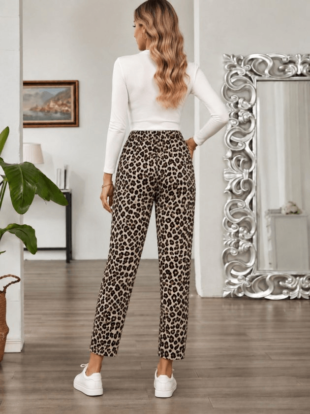 Women's High-Waist Drawstring Leopard Print Modal Trousers - Janes - by Peralane - photo 3