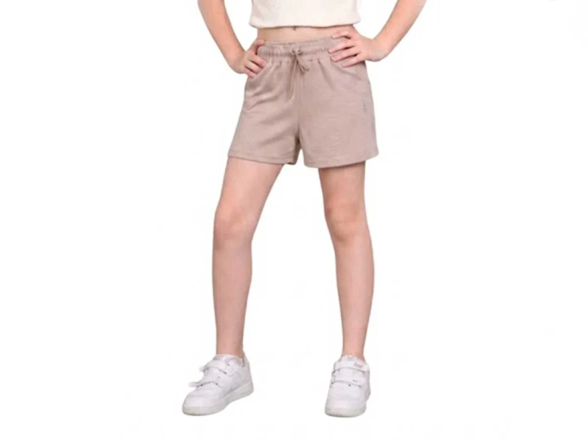Girls' Beige Cotton Blend Shorts with Pockets (Pack of 5) - Langa - by Peralane