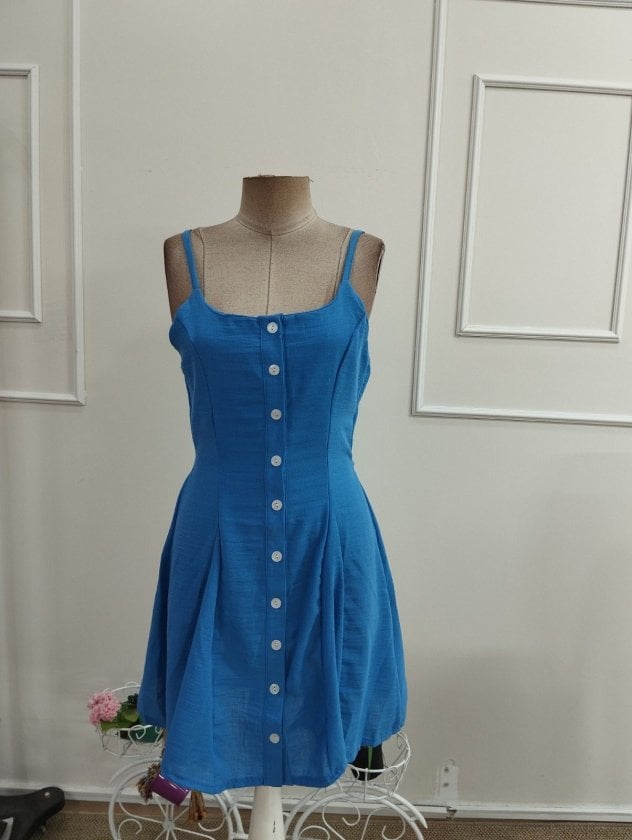 Women's Spaghetti Strap Button-Front Short Dress - Janes - by Peralane - photo 4