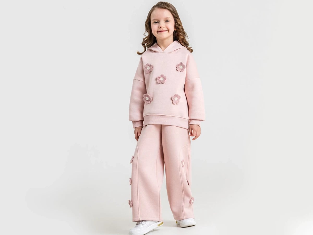 Girls' Hooded Sweatshirt and Trousers Set - Pink Floral - Pampal Kids - by Peralane