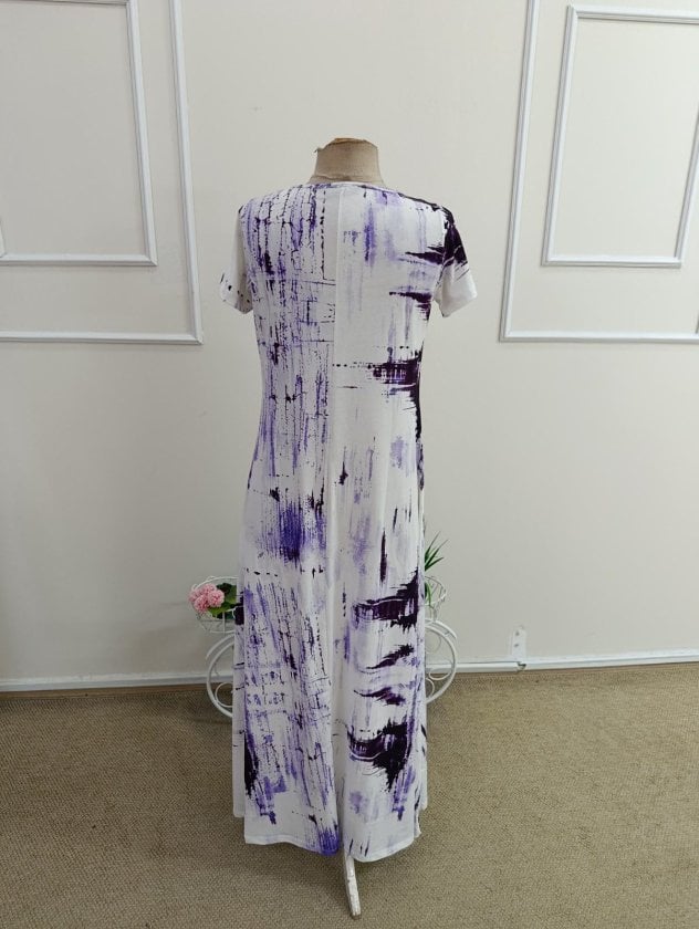 Women's Short Sleeve V-Neck Patterned Long Suprem Dress - Janes - by Peralane - photo 6
