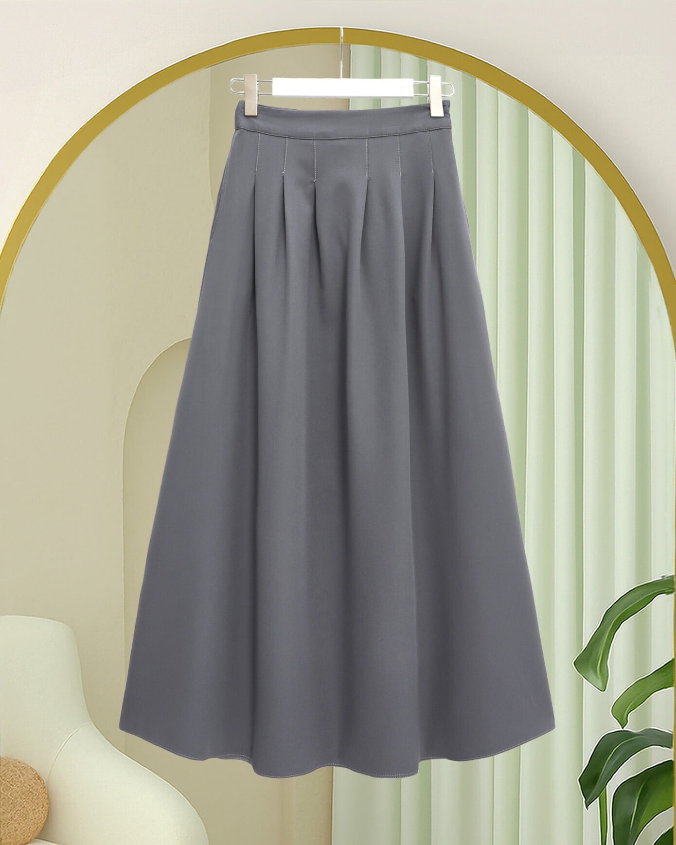 Pleated Crepe Skirt with Zip Pockets - Grey - Podyumplus - by Peralane - photo 4