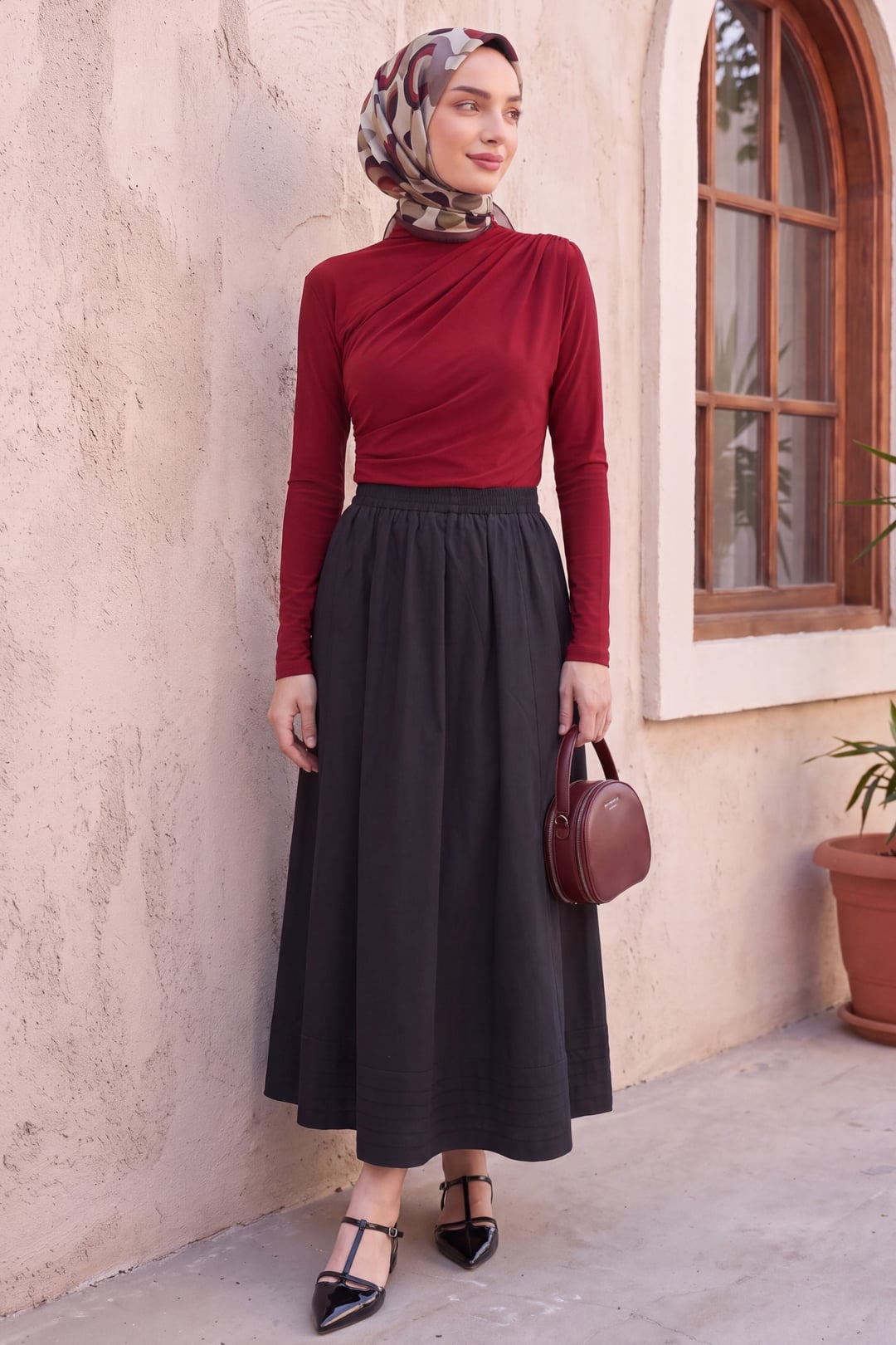 Half Turtleneck Draped Blouse - Bordeaux - Podyumplus - by Peralane - photo 3