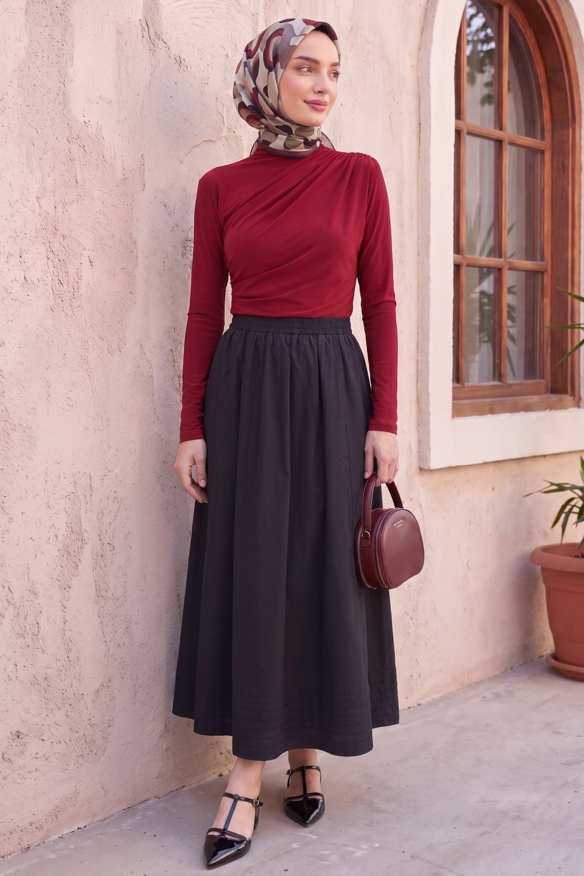 Half Turtleneck Draped Blouse - Bordeaux - Podyumplus - by Peralane - photo 3