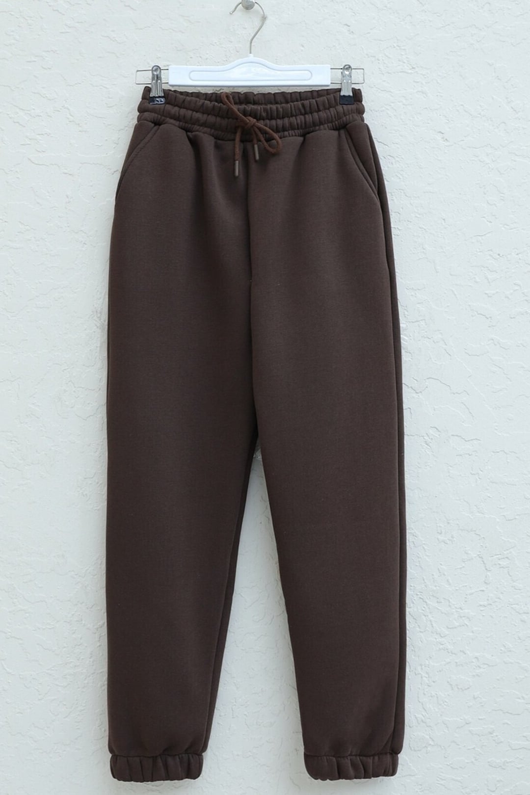 Elasticated Waist Cuffed Fleece Jogger Pants - Brown - Podyumplus - by Peralane - photo 2
