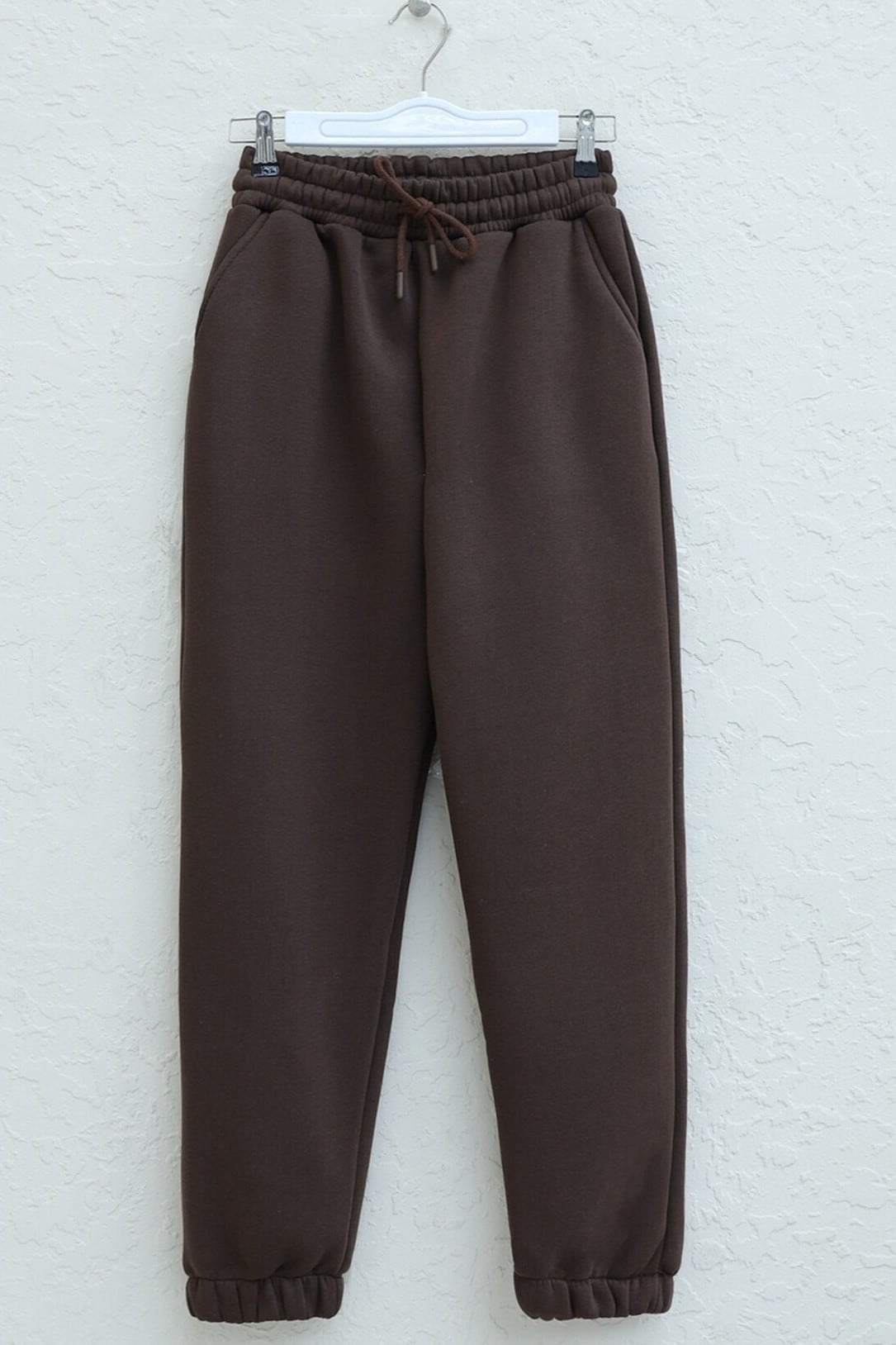 Elasticated Waist Cuffed Fleece Jogger Pants - Brown - Podyumplus - by Peralane - photo 2