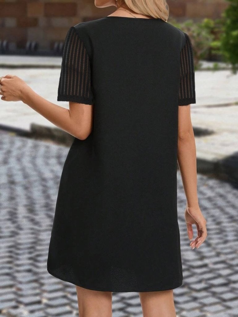 Women's Short Sleeve V-Neck Short Sequin Crepe Dress - Janes - by Peralane - photo 3