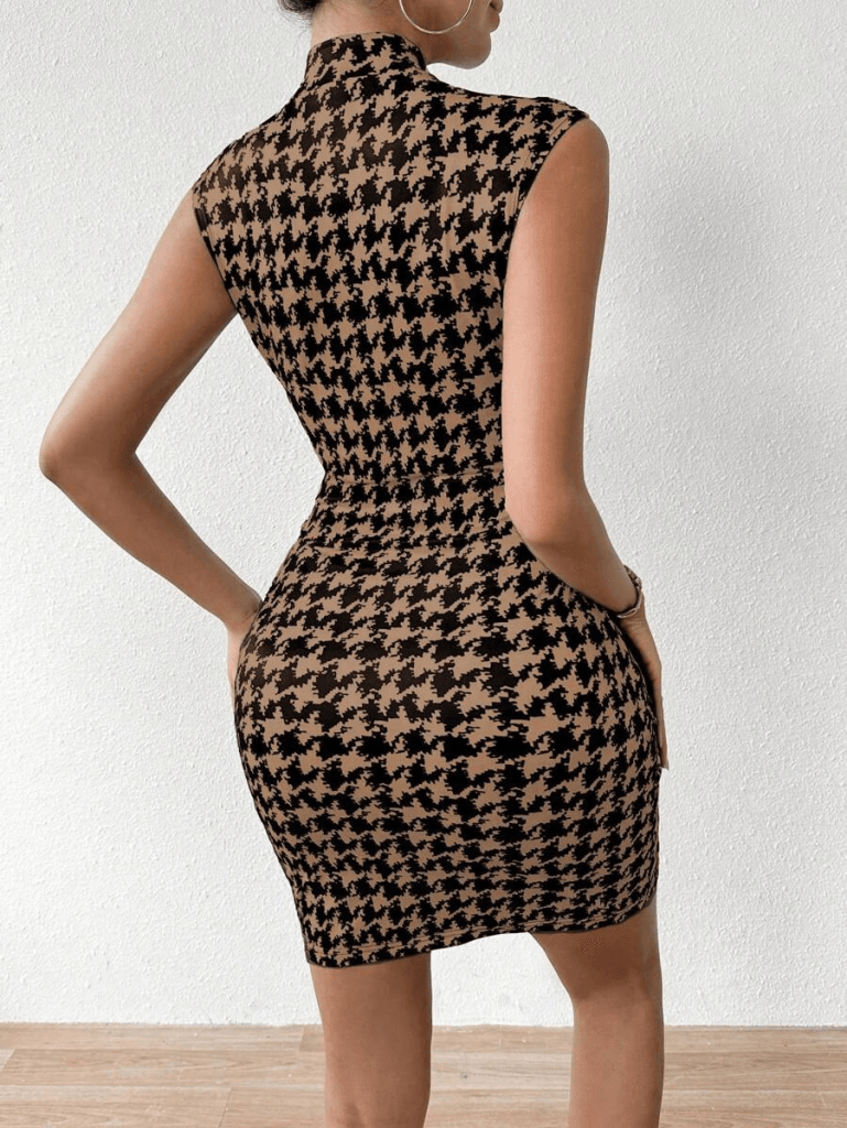 Women's Sleeveless Mock Neck Houndstooth Knit Dress - Janes - by Peralane - photo 4