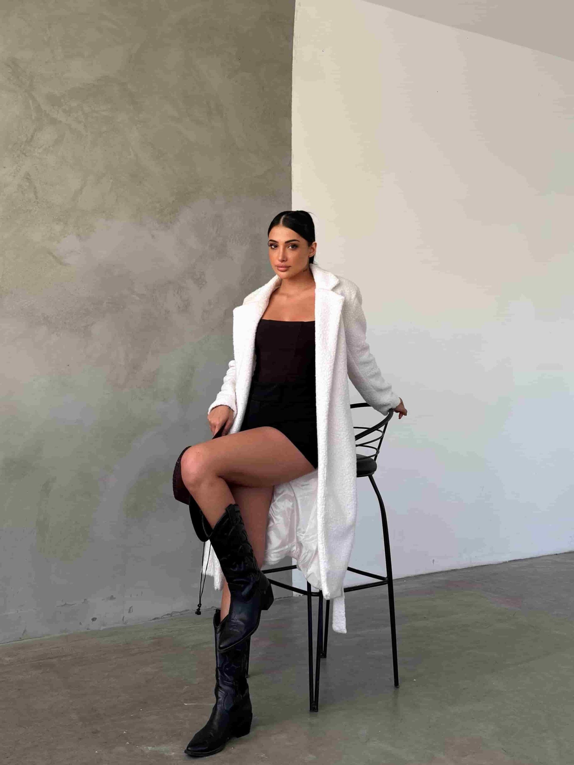 Women's Long White Textured Coat with Belt - My Bee - by Peralane - photo 3