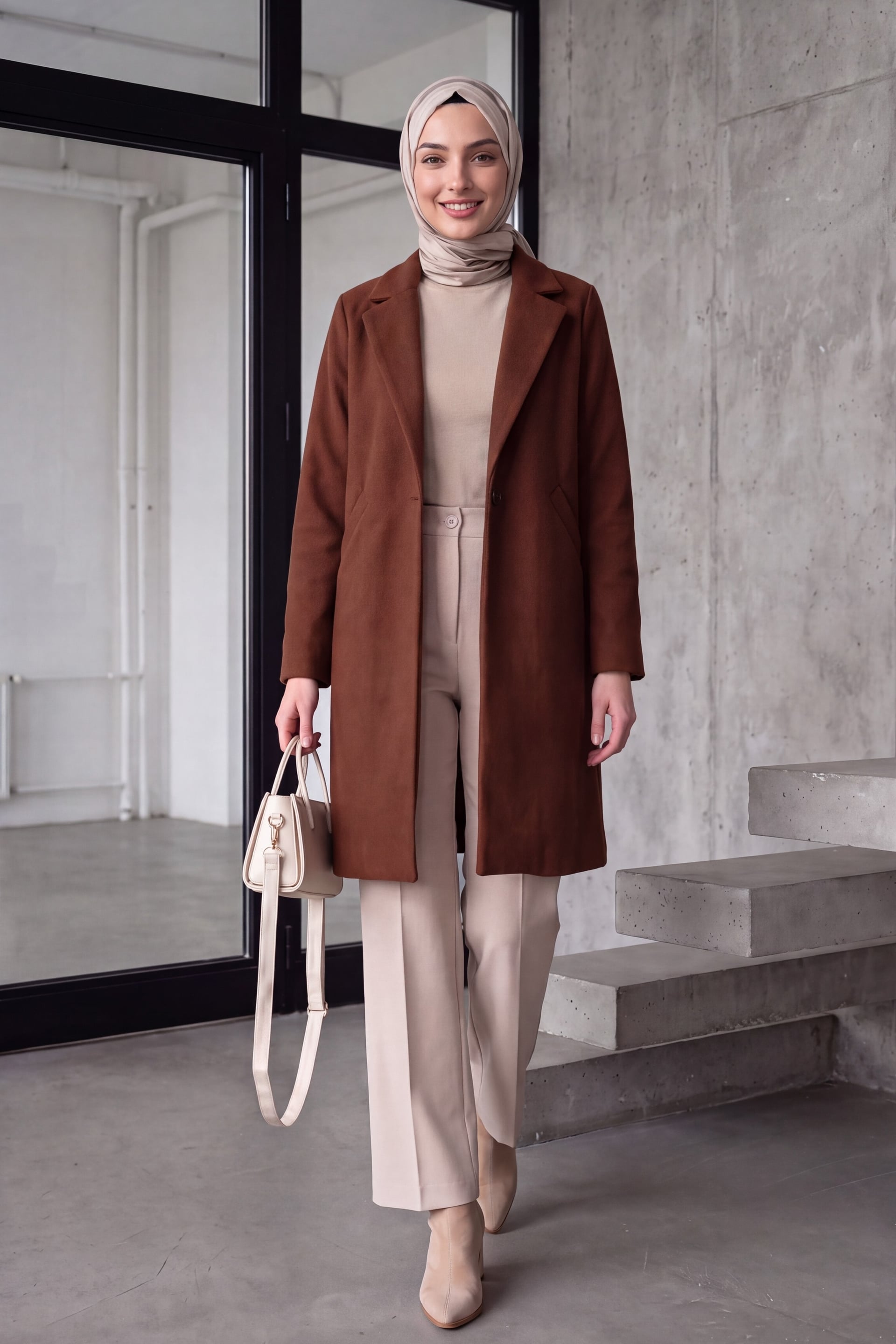 Solid Brown Double-Breasted Coat for Women - Bigdart - by Peralane - photo 2