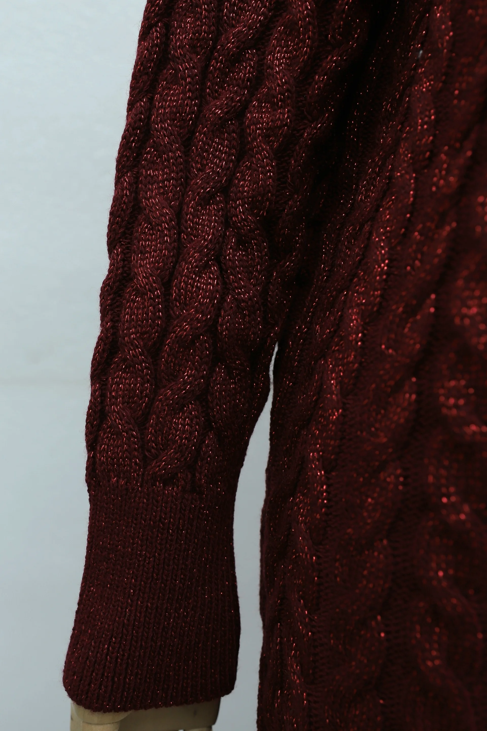 Half Collar Slit Shimmer Basket Knit Two-Piece Set - Bordeaux - Podyumplus - by Peralane - photo 6