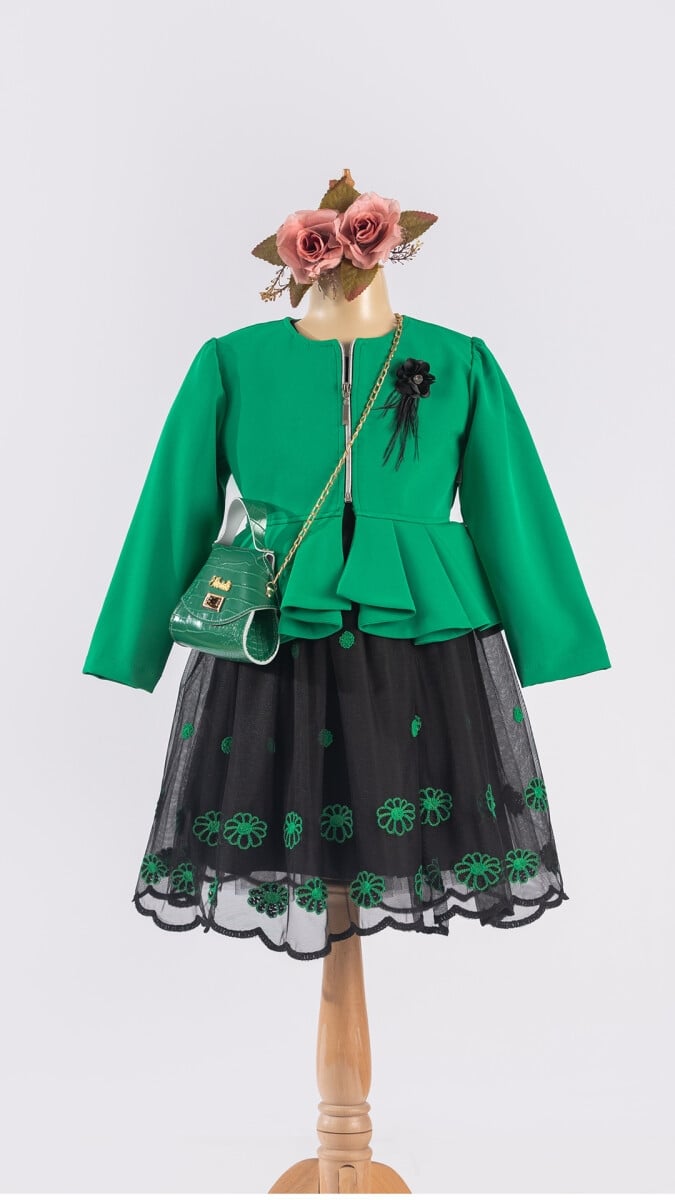 Girl's Dress with Jacket and Bag – Green – Sizes 6-12Y - Tivido - by Peralane