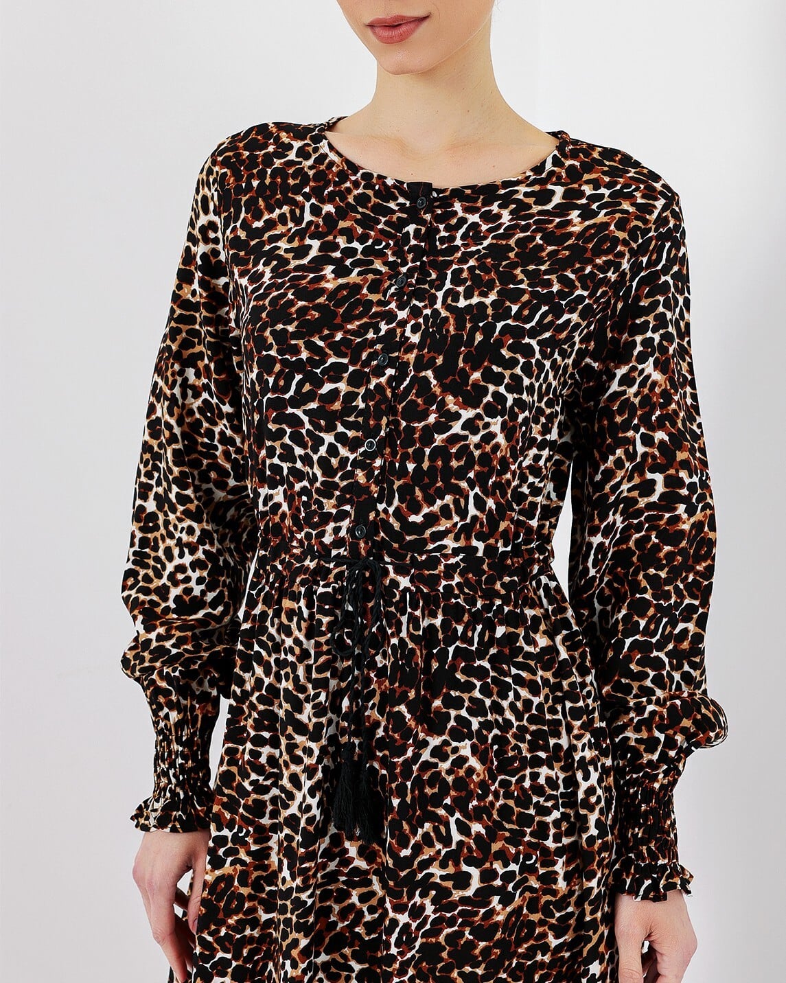 Leopard Print Modest Maxi Dress with Belt - Brown - Bigdart - by Peralane - photo 5