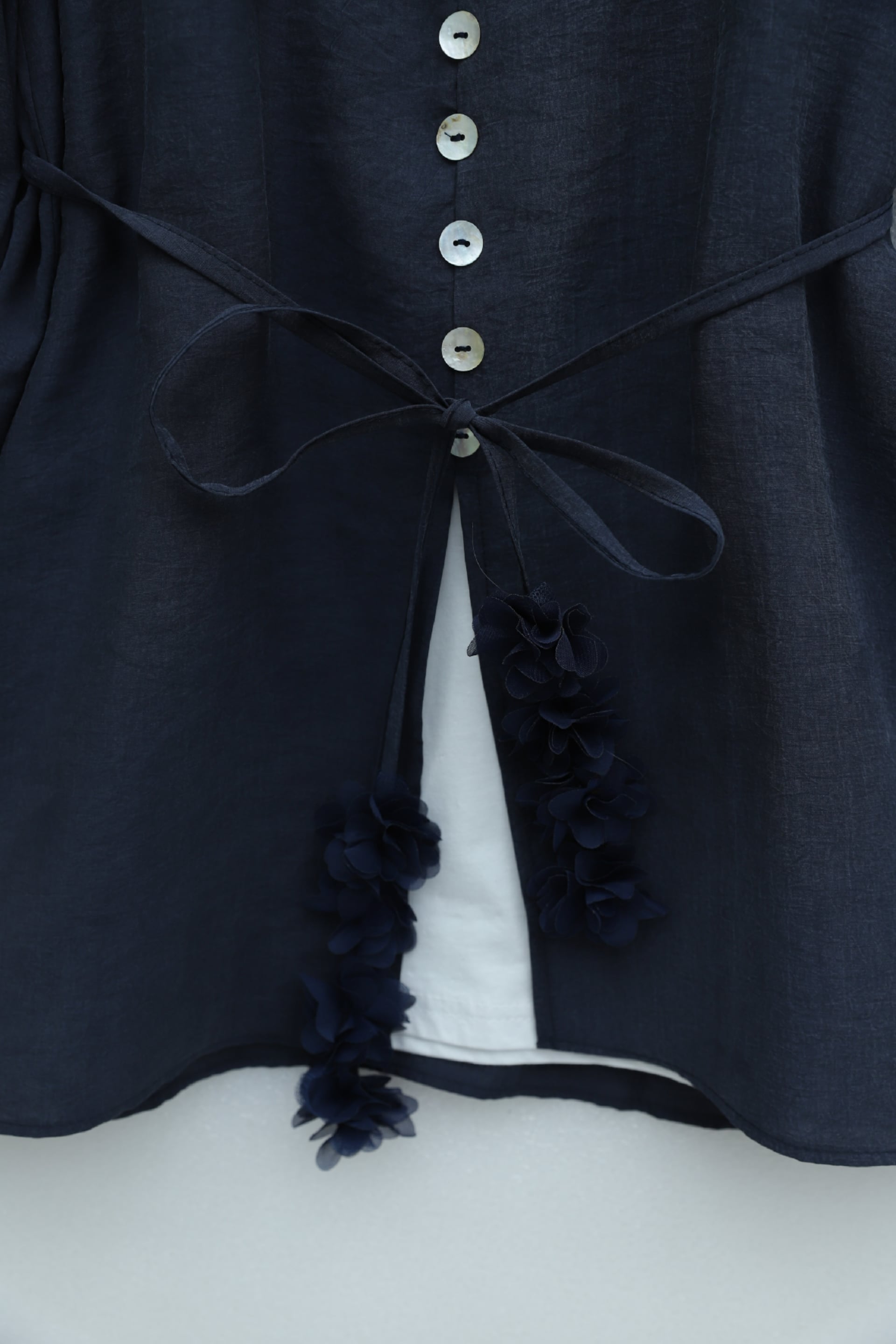 V-Neck Floral Sleeve Buttoned Tie Modal Shirt - Navy - Podyumplus - by Peralane - photo 6