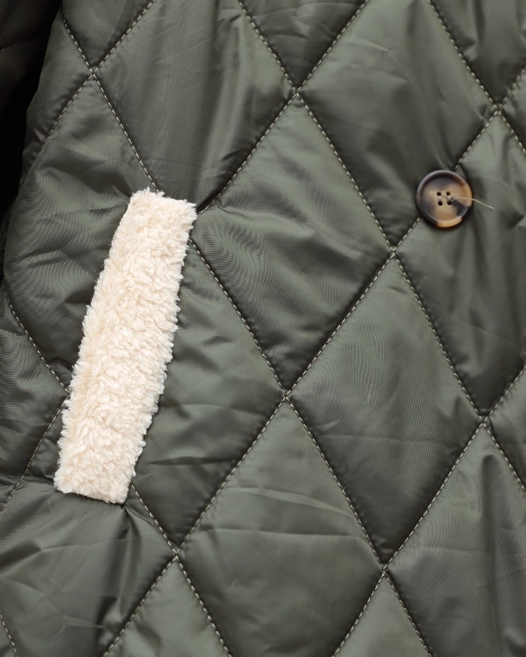 Women's Quilted Coat with Faux Fur Collar and Belt - Khaki - Podyumplus - by Peralane - photo 6