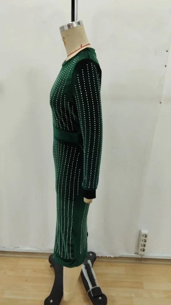 Women's Long-Sleeve Jewel-Neck Rhinestone Midi Velvet Dress - Janes - by Peralane - photo 6