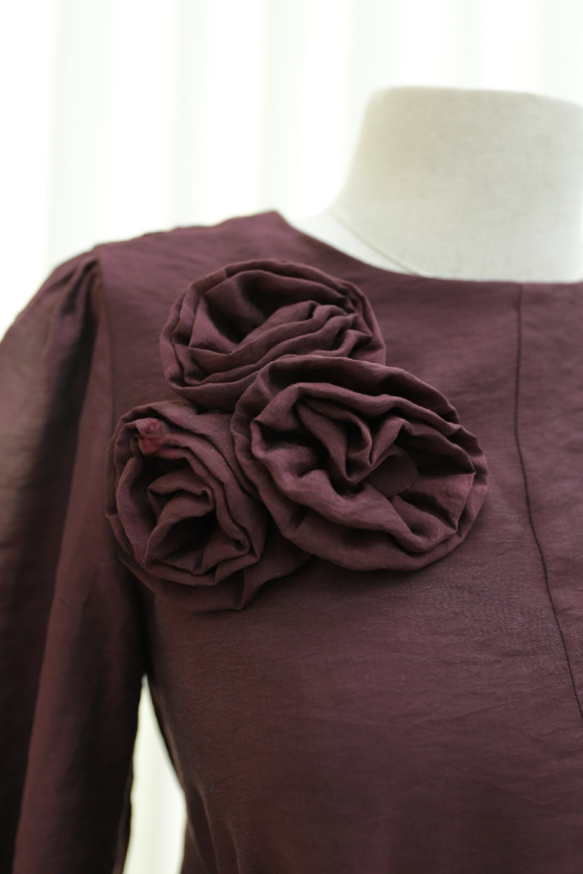 Brooch Detail Belted Lined Balloon Sleeve Tulle Voile Dress - Plum - Podyumplus - by Peralane - photo 10