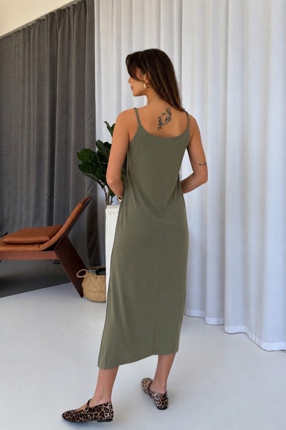 Women's Sleeveless Olive Green Maxi Dress with Side Slits - Janes - by Peralane - photo 3