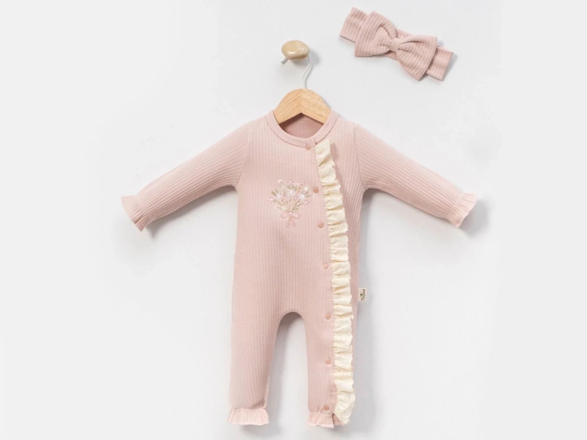 Girls Baby Romper with Floral Embroidery and Headband Set (Pack of 3) - Cayzen - by Peralane