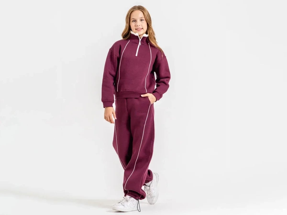 Girls' 3-Thread Fleece Tracksuit with Half Zip and Piping Details - ÖZ Bebe - by Peralane