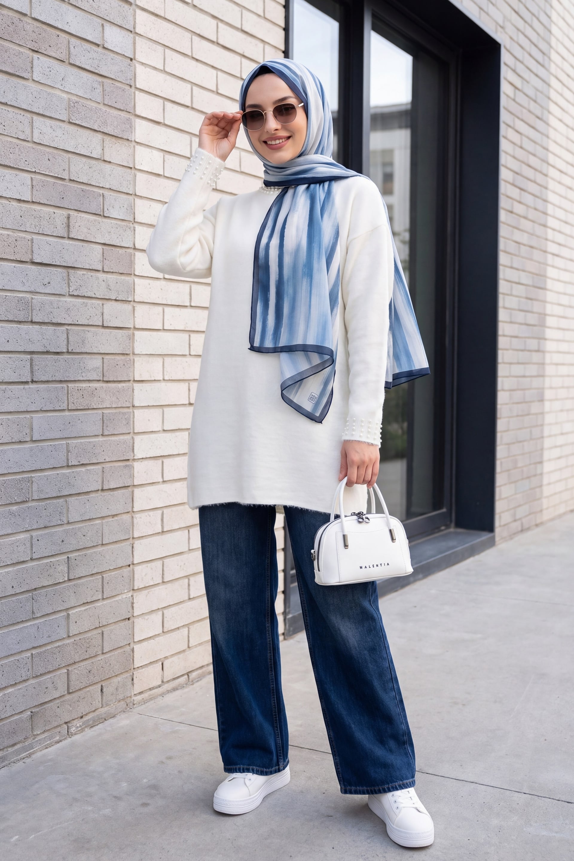 White Pearl-Trimmed Slouchy Knit Tunic - Podyumplus - by Peralane - photo 5