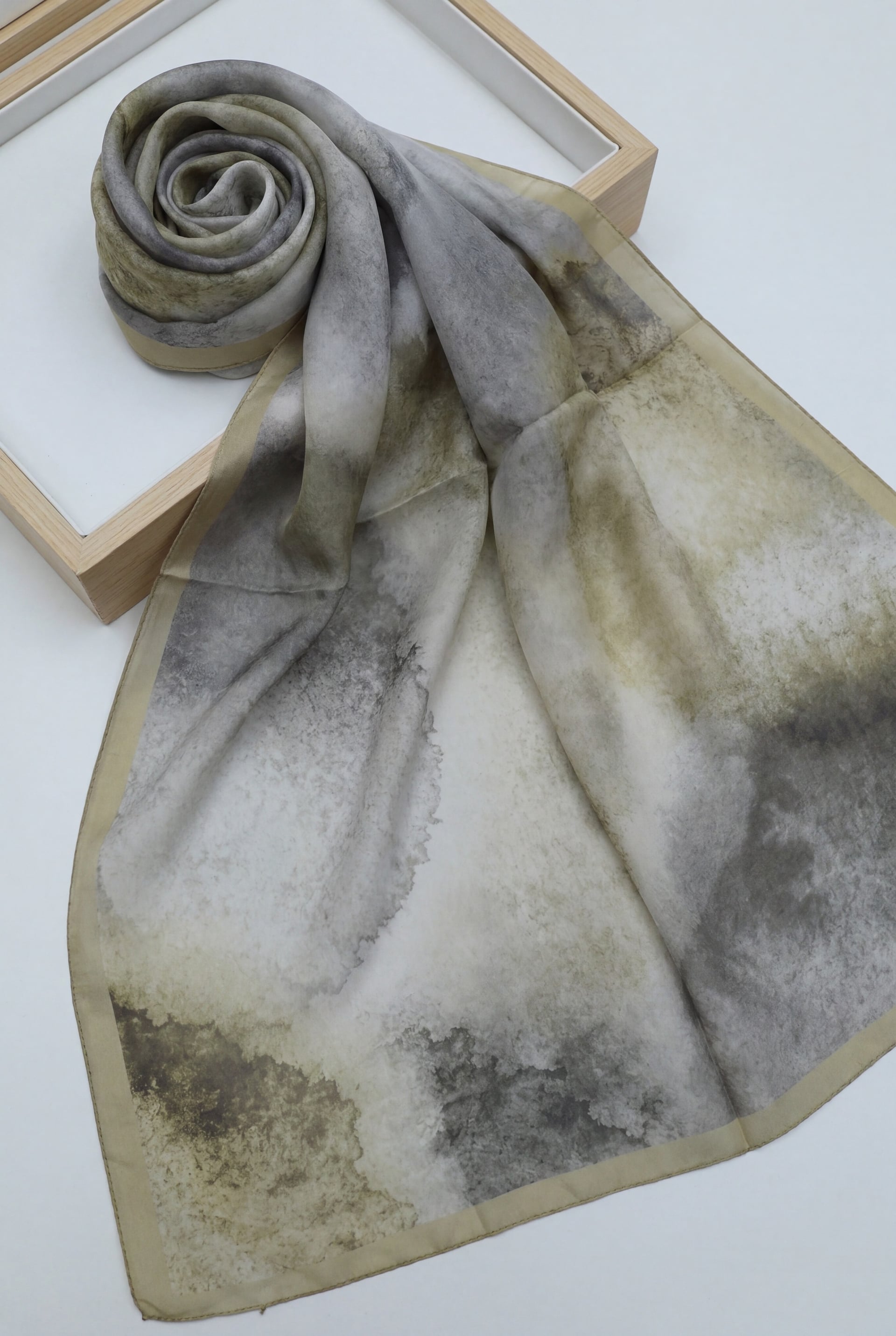 Marbled Print Vual Scarf - Oil Green - Podyumplus - by Peralane