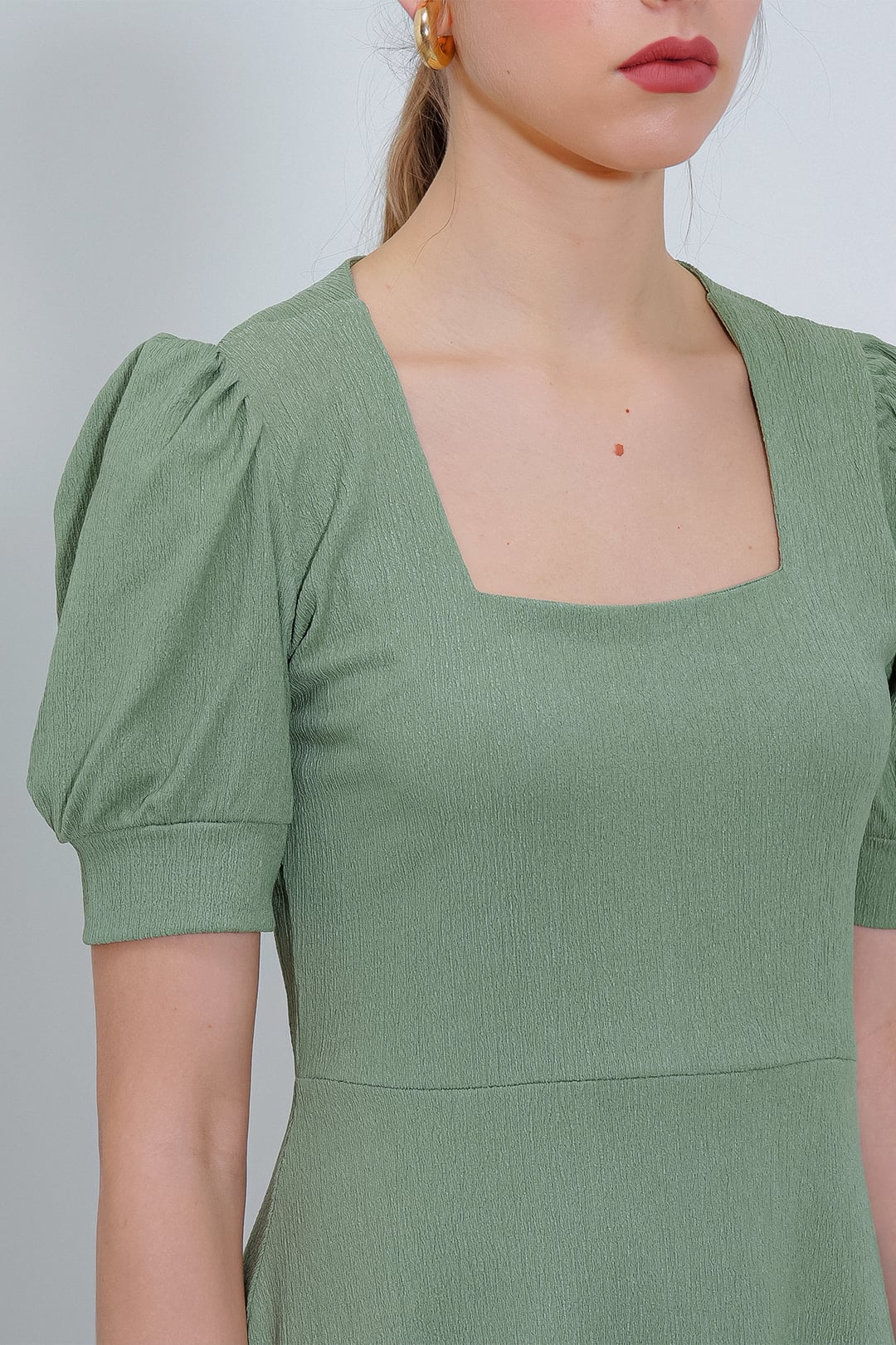 Women's Square Neck Knitted Mini Dress in Light Green - Bigdart - by Peralane - photo 3
