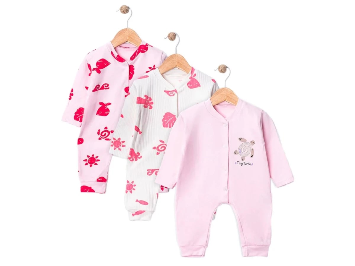 Pink Turtle Print Baby Girl Romper Set of 3 - Supermini - by Peralane