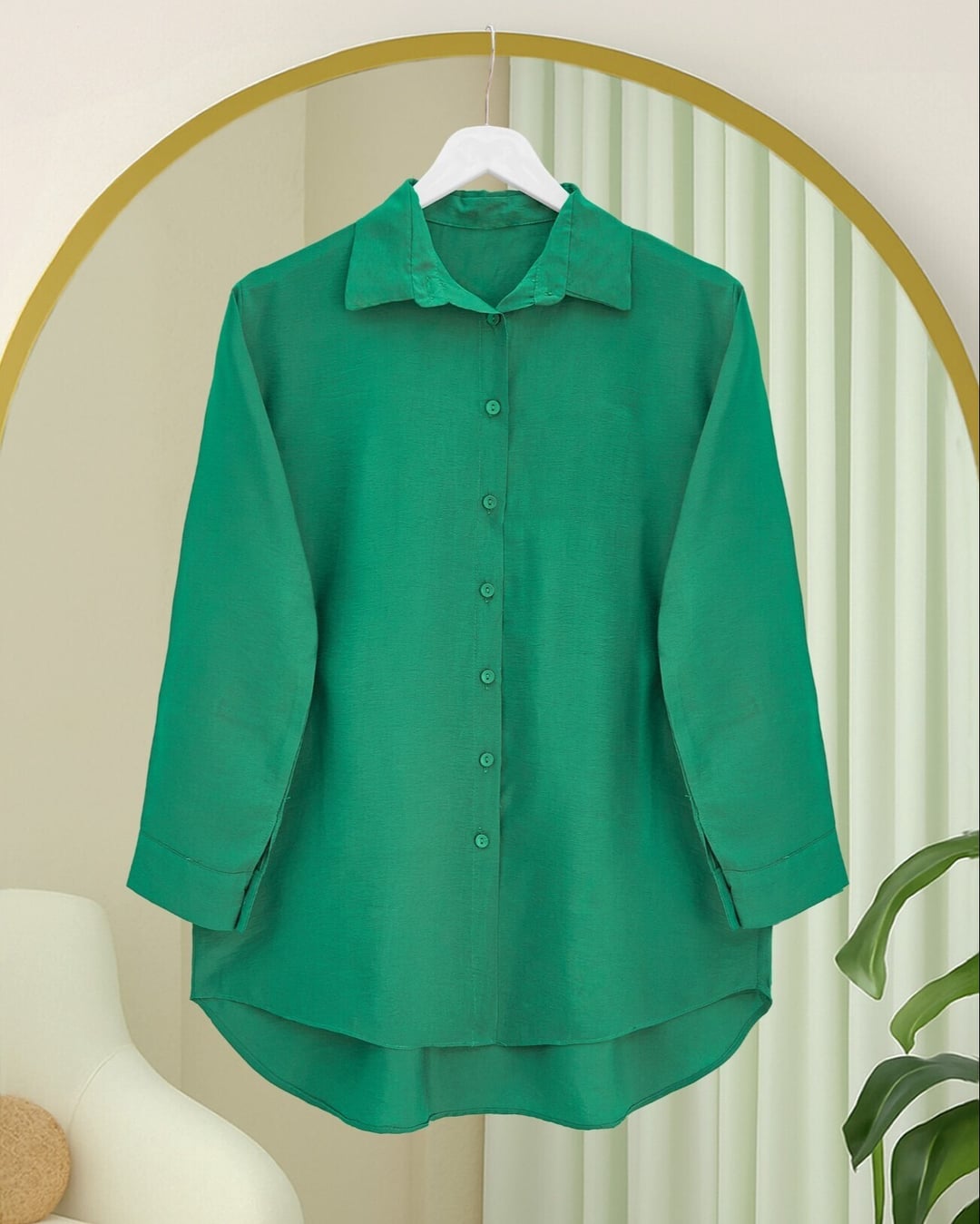 Long Back Button Poplin Blouse - Green - Podyumplus - by Peralane - photo 8
