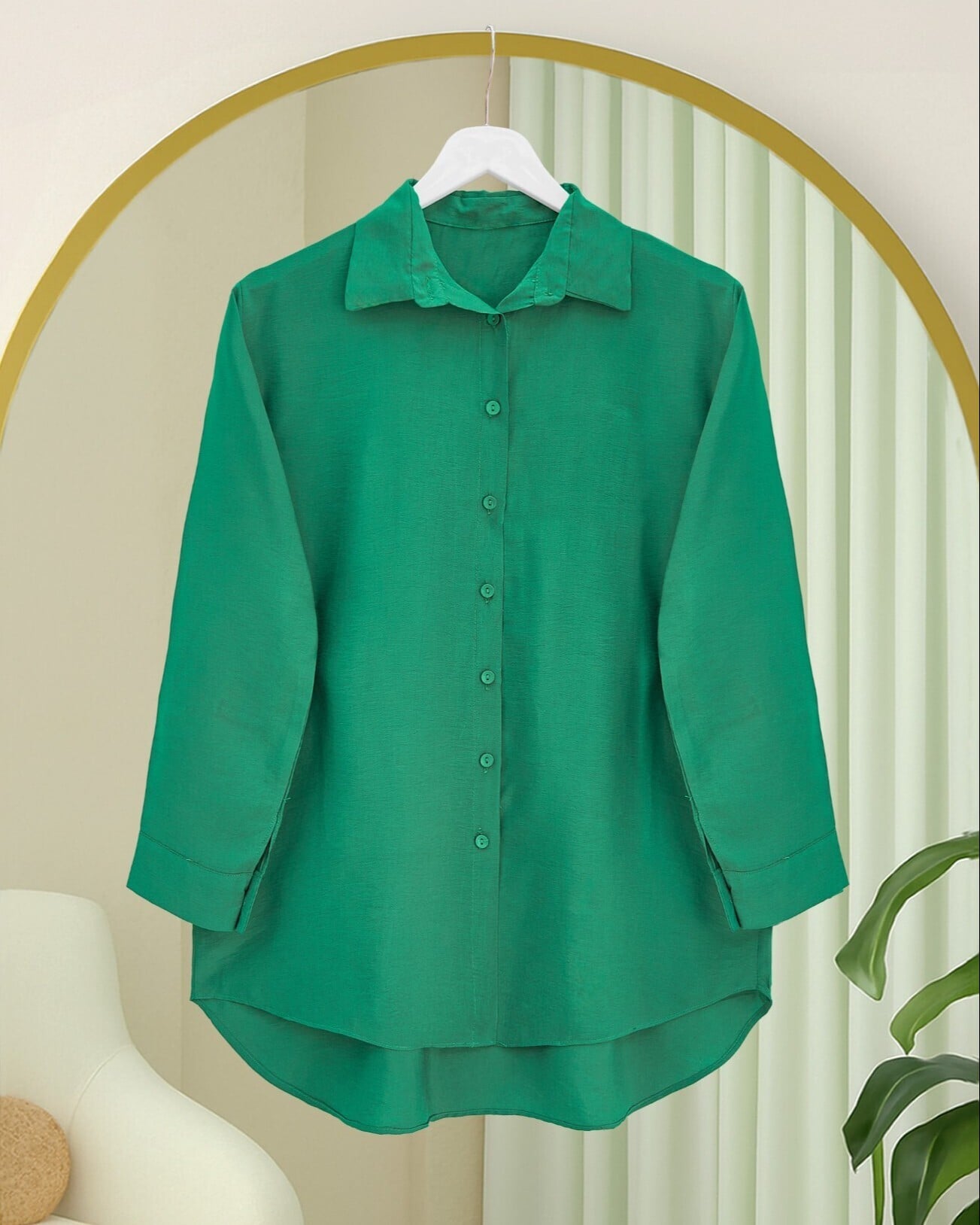 Long Back Button Poplin Blouse - Green - Podyumplus - by Peralane - photo 8