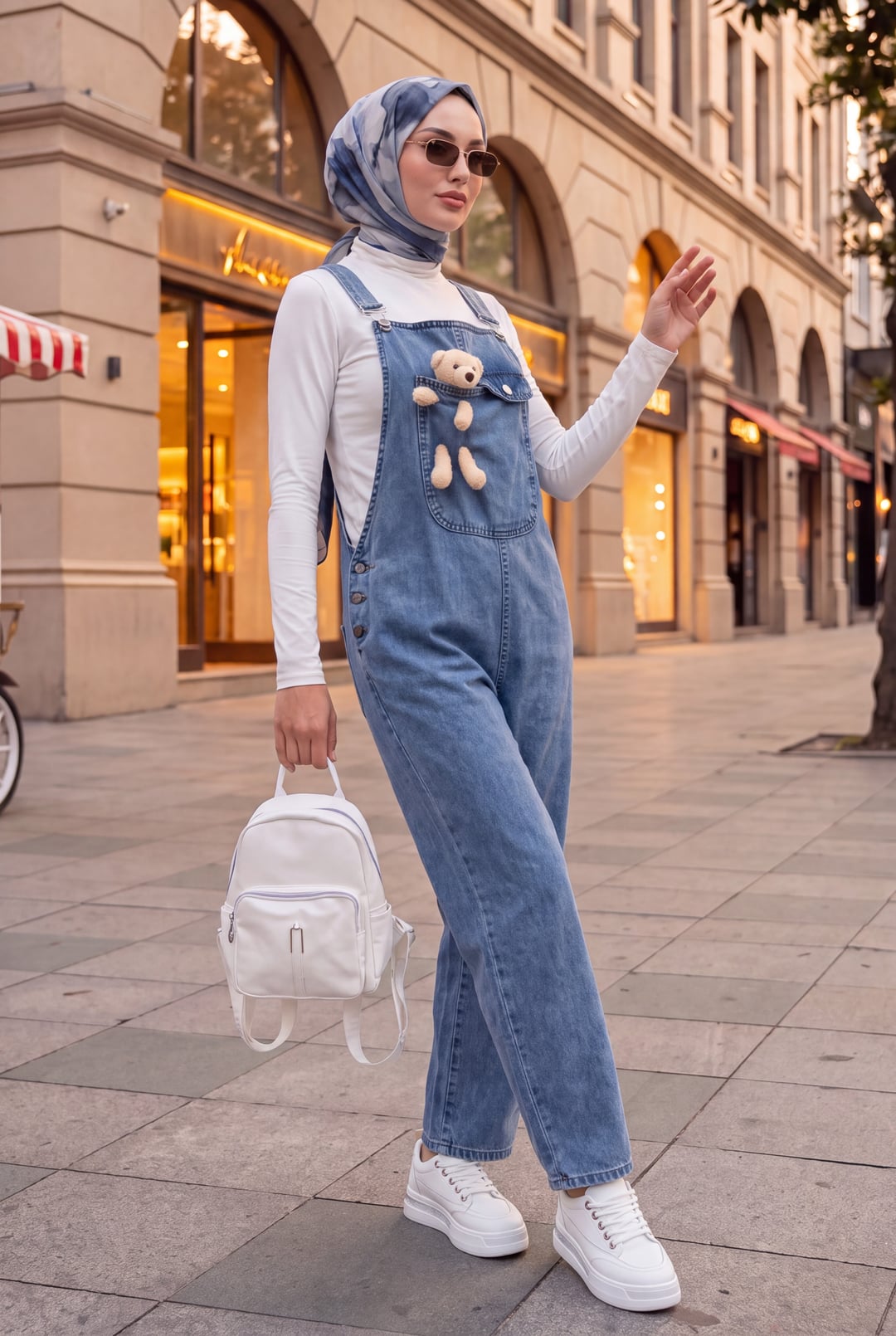 Teddy Bear Detail Adjustable Strap Denim Overalls - Ice Blue - Podyumplus - by Peralane - photo 3