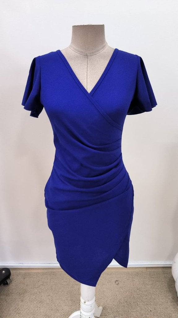 Women's Long-Sleeve Flounce Wrap-V-Neck Side-Ruched Crepe Dress - Janes - by Peralane - photo 4