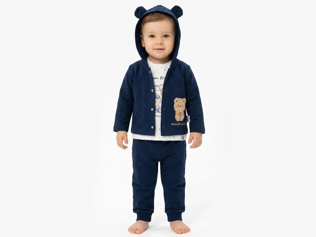 Bear Print 3-Piece Baby Boy Set - Navy Blue - Elci Baby - by Peralane
