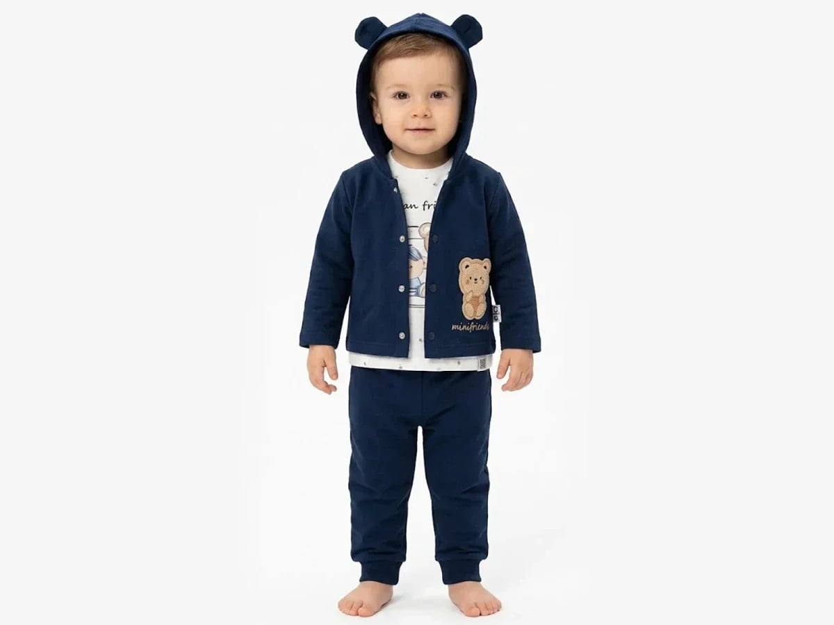 Bear Print 3-Piece Baby Boy Set - Navy Blue - Elci Baby - by Peralane