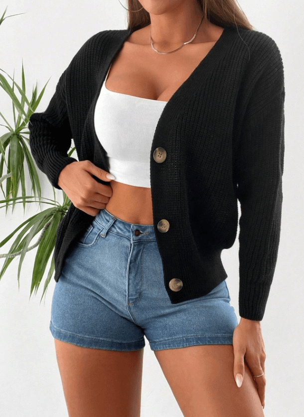 Women's Black Knit Cardigan with Button Detail - Janes - by Peralane - photo 5