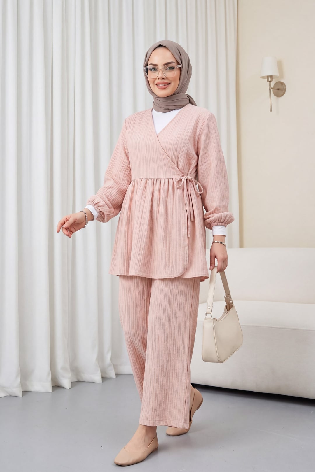 Mink Womens Tunic and Wide-Leg Trouser Two-Piece Set - Podyumplus - by Peralane
