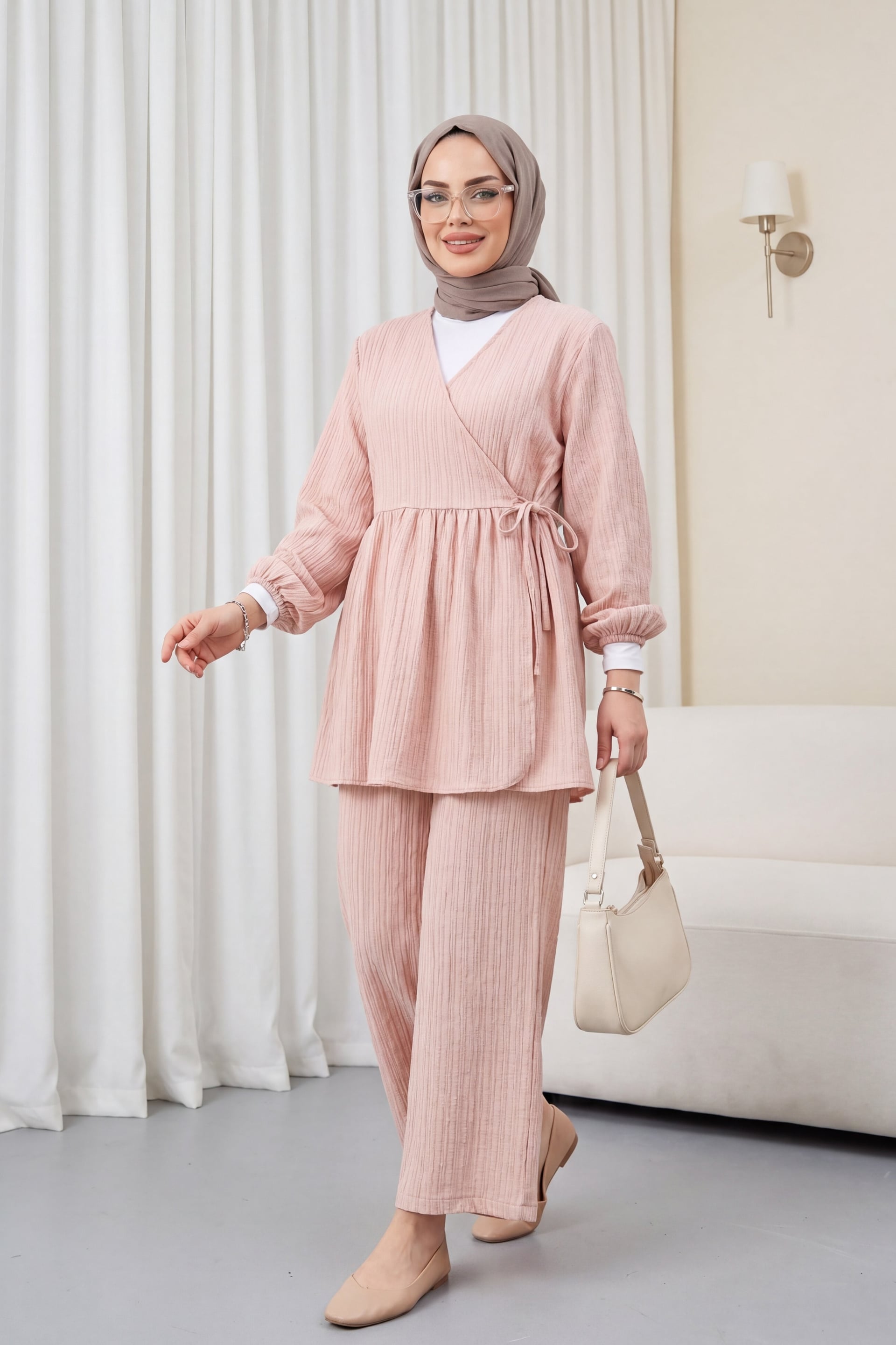 Mink Womens Tunic and Wide-Leg Trouser Two-Piece Set - Podyumplus - by Peralane