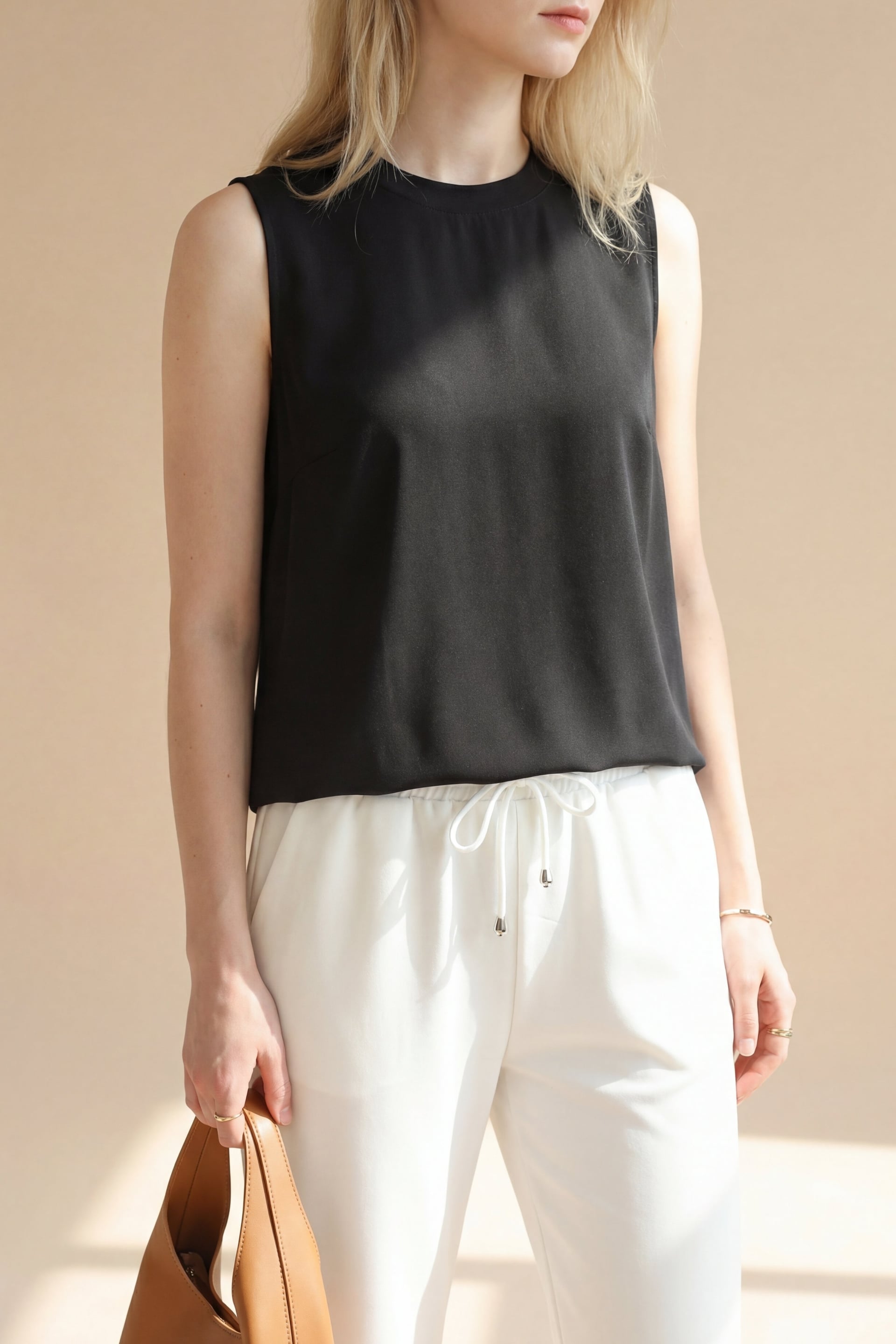 Sleeveless Chiffon Detail Jersey Top - Black - Podyumplus - by Peralane