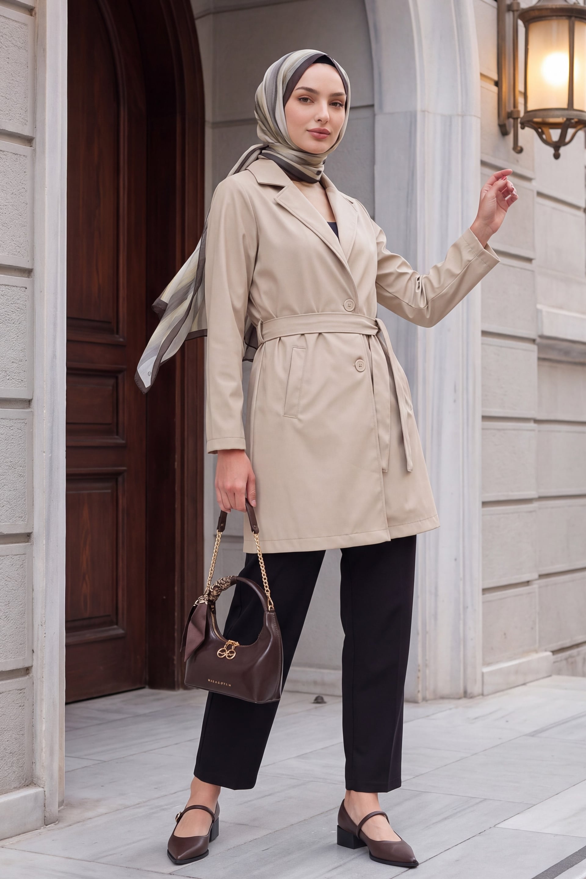 Women's Belted Short Trench Coat 5990 - Beige - Bigdart - by Peralane - photo 3
