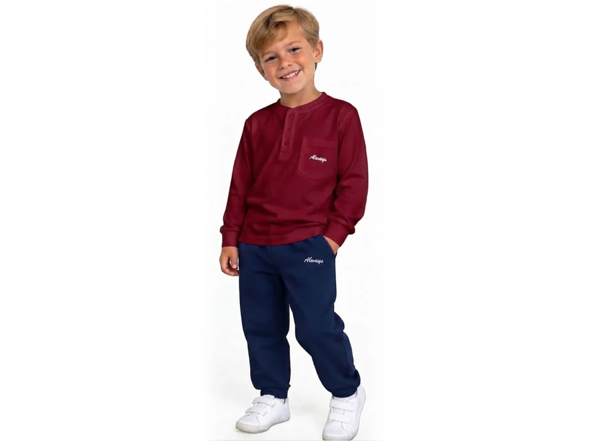 Always Print Boys' Pyjama Set - Burgundy/Navy (Pack of 4) - Palm Life - by Peralane