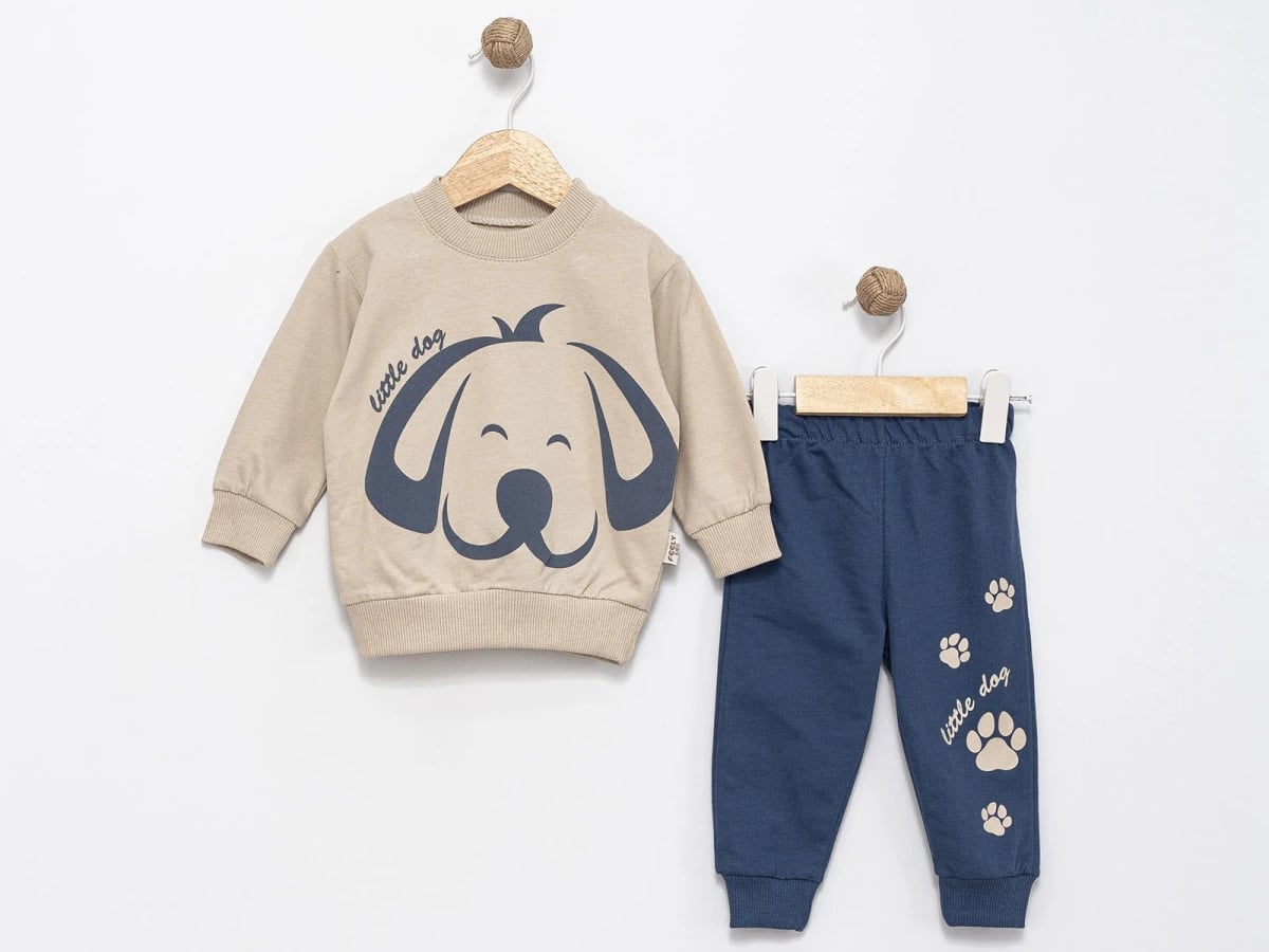 Dog Print Boys' Baby Set - Sweatshirt and Trousers - Feely Kids - by Peralane