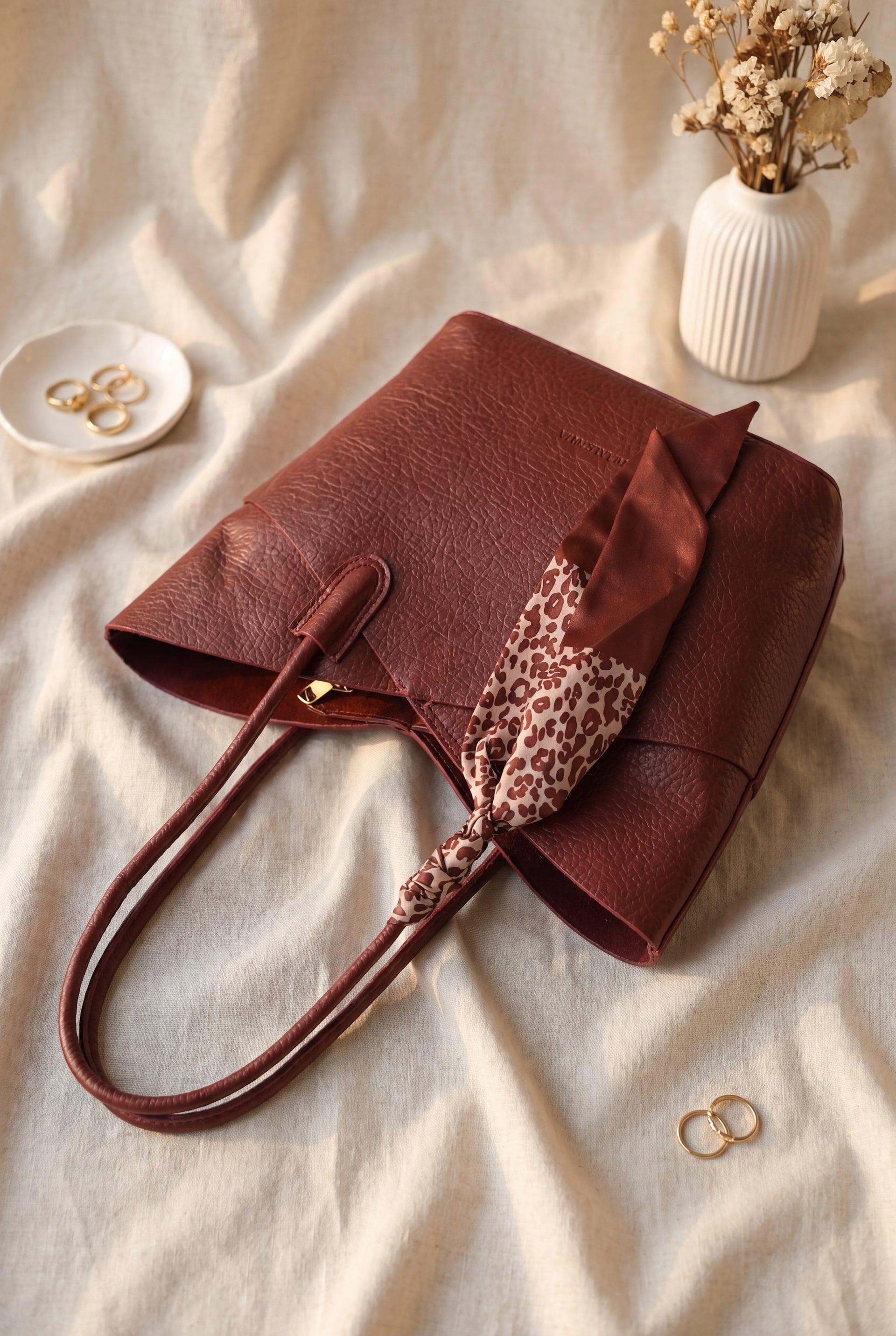 Cross Compartment Scarf Detail Shoulder Bag for Women - Bordeaux - Podyumplus - by Peralane
