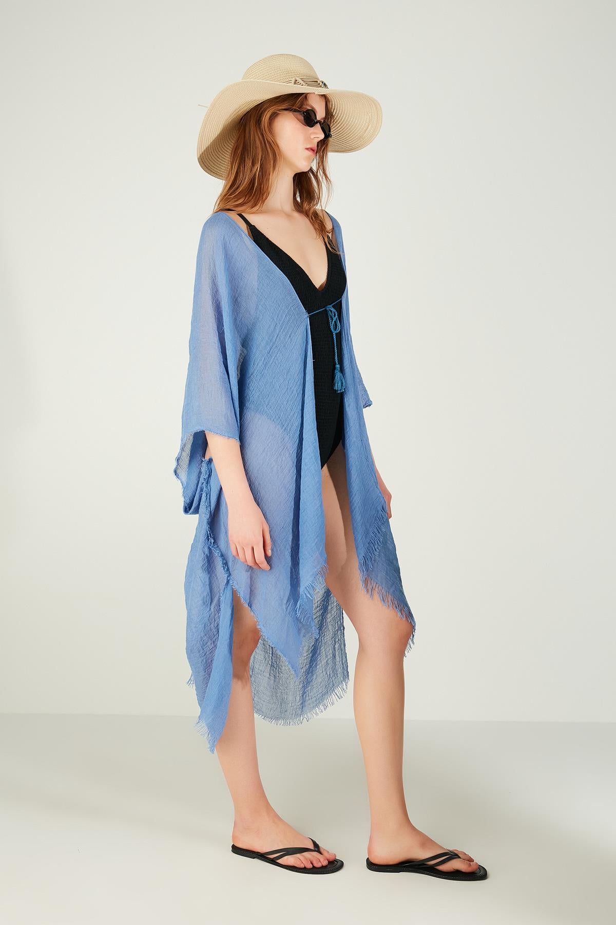 Indigo Blue Crinkled Kimono Pareo for Women - Nesvay - by Peralane - photo 3
