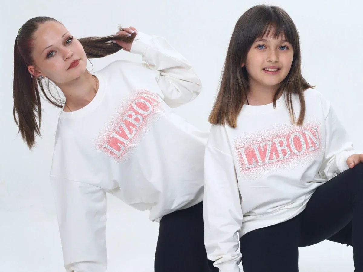 Girls' Long-Sleeved Crew Neck Sweatshirt with LIZBON Print in White, Pack of 5 - Vizviz - by Peralane