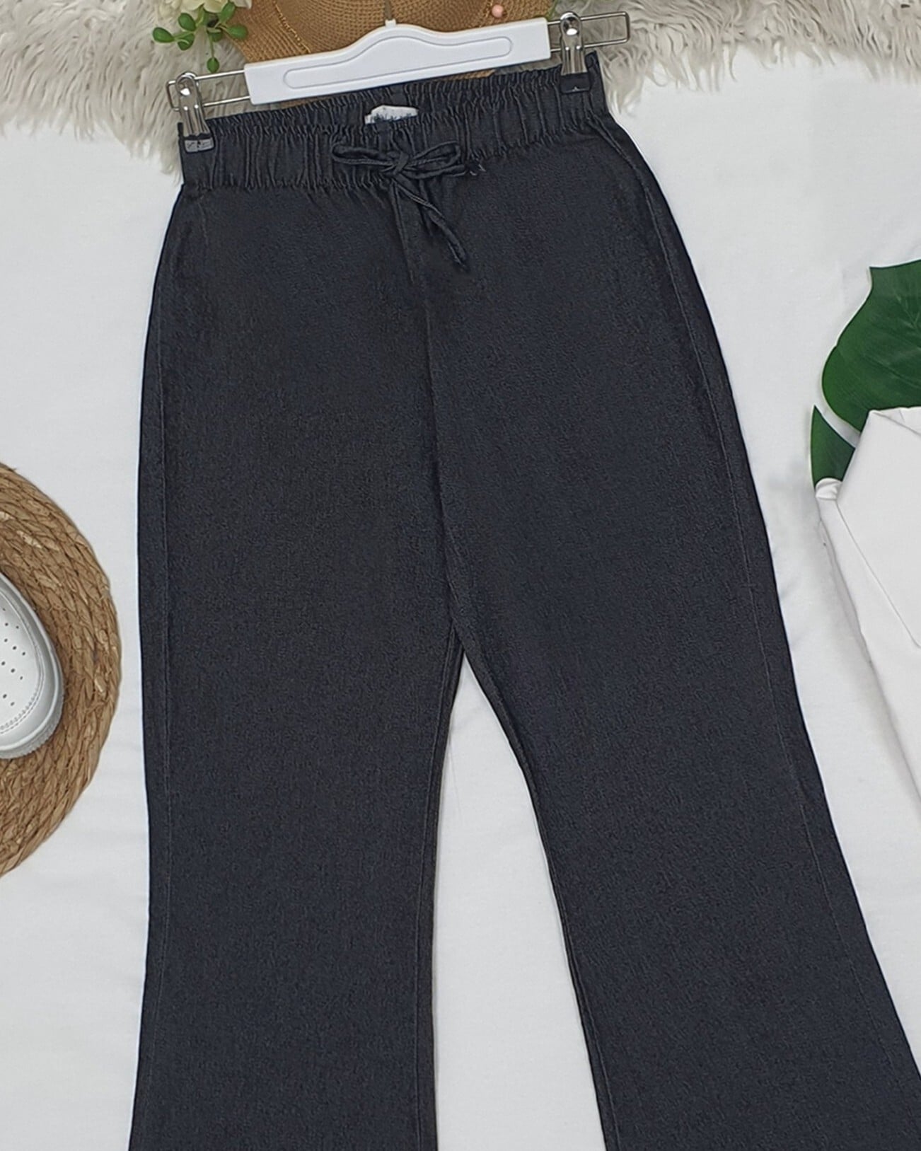 Wide Leg Drawstring Denim Trousers - Anthracite - Podyumplus - by Peralane - photo 6