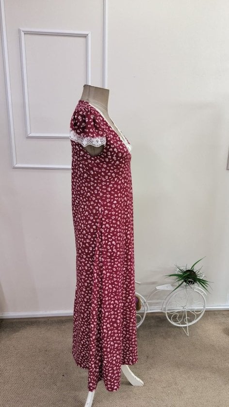 Women's Short Sleeve Deep V-Neck Lace Detail Floral Print Midi Dress - Janes - by Peralane - photo 9
