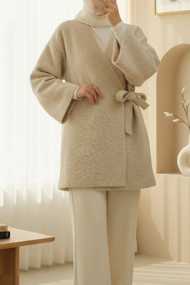 Side-Tie Tasseled Kimono - Beige - Podyumplus - by Peralane