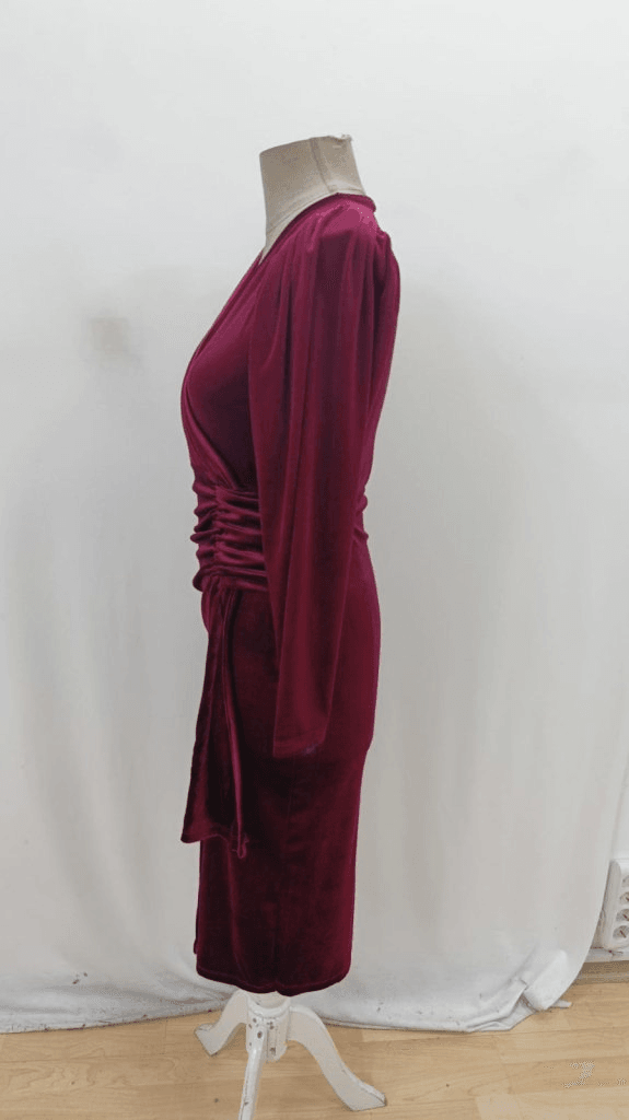 Women's Long Sleeve Wrap V-Neck Ruched Side Midi Velvet Dress - Janes - by Peralane - photo 5