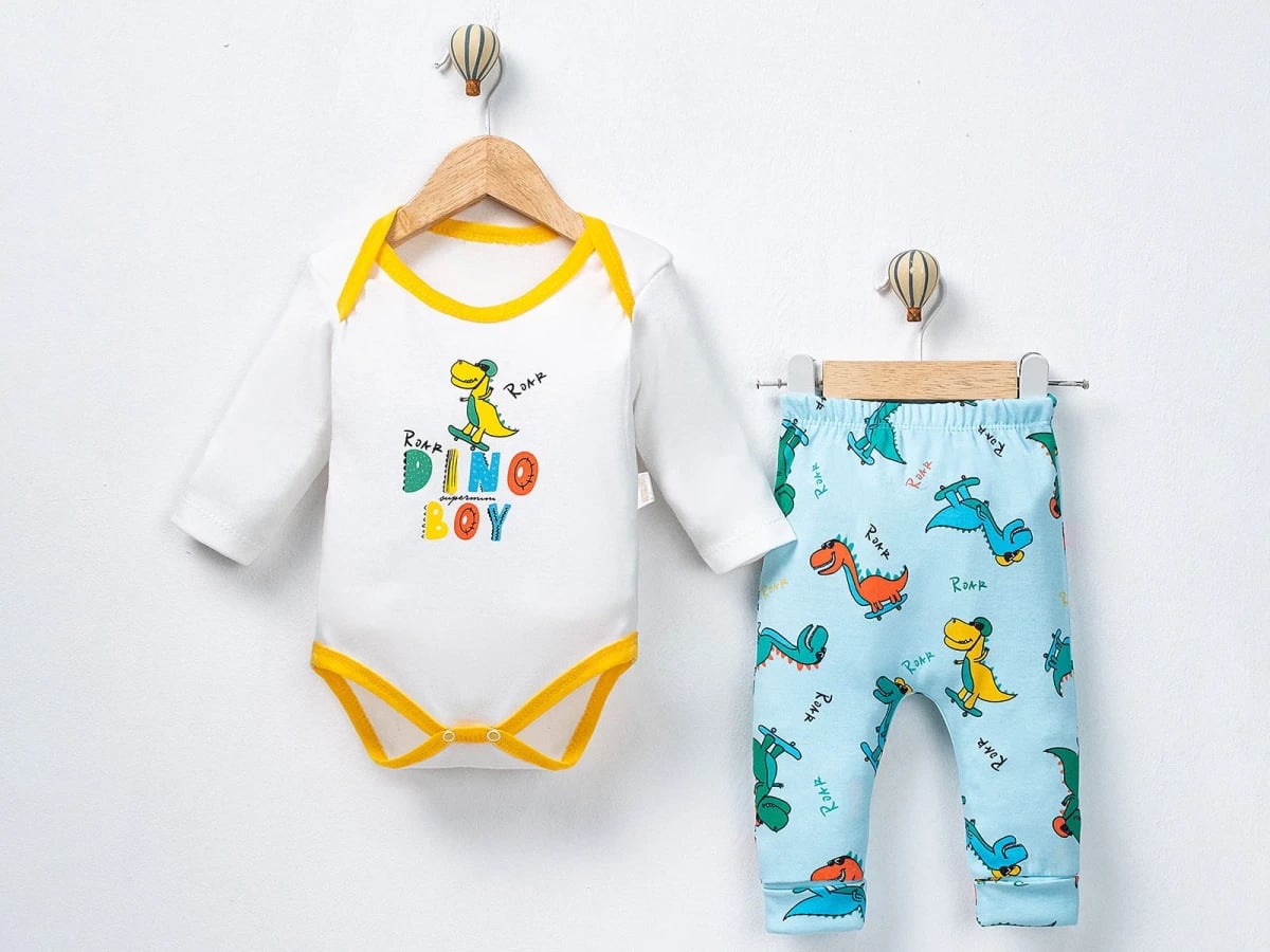Dino Print Baby Boy Bodysuit and Pants Set - Supermini - by Peralane