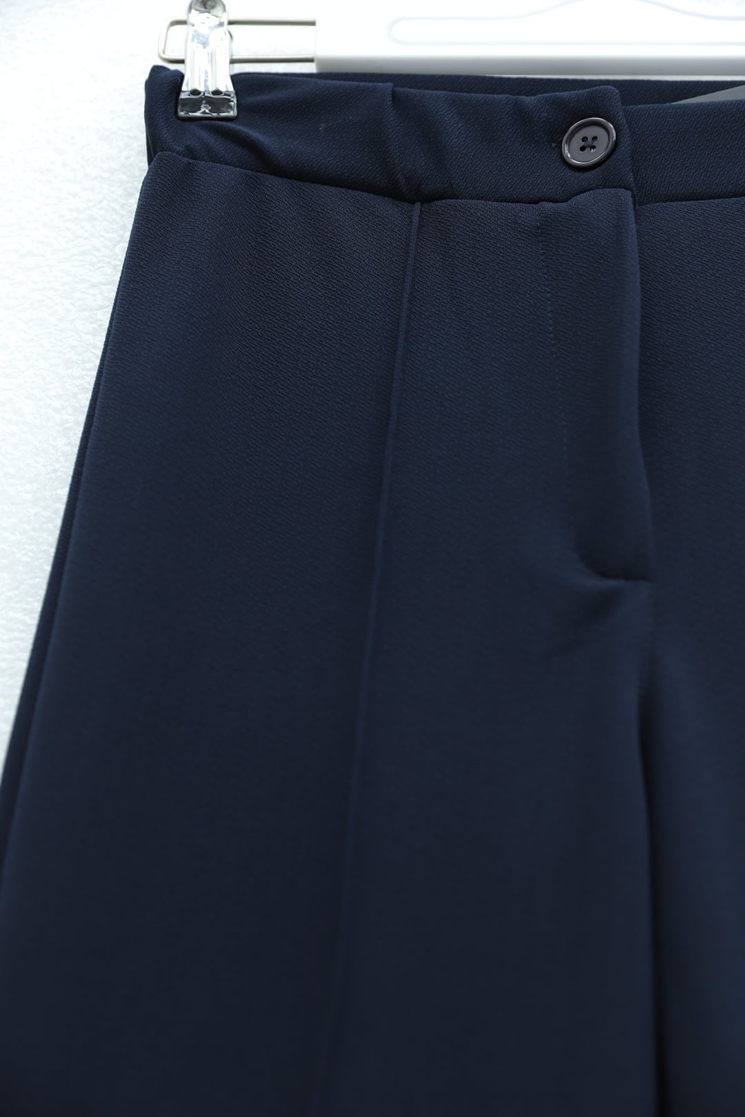 Buttoned Elastic Waist Stretch Palazzo Trousers - Dark Navy - Podyumplus - by Peralane - photo 5